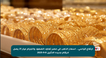 ارتفاع قياسي.. أسعار الذهب في مصر تعاود الصعود والجرام عيار 21 يصل لأرقام جديدة الاثنين 8-9-2025